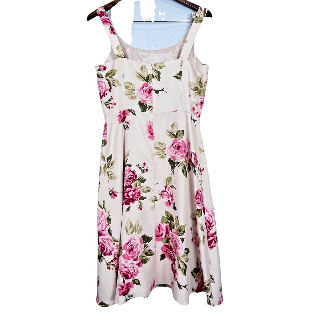 Donna Ricco 100% Silk Floral Dress Size 8 Pink Roses Fit Flare - Picture 3 of 16